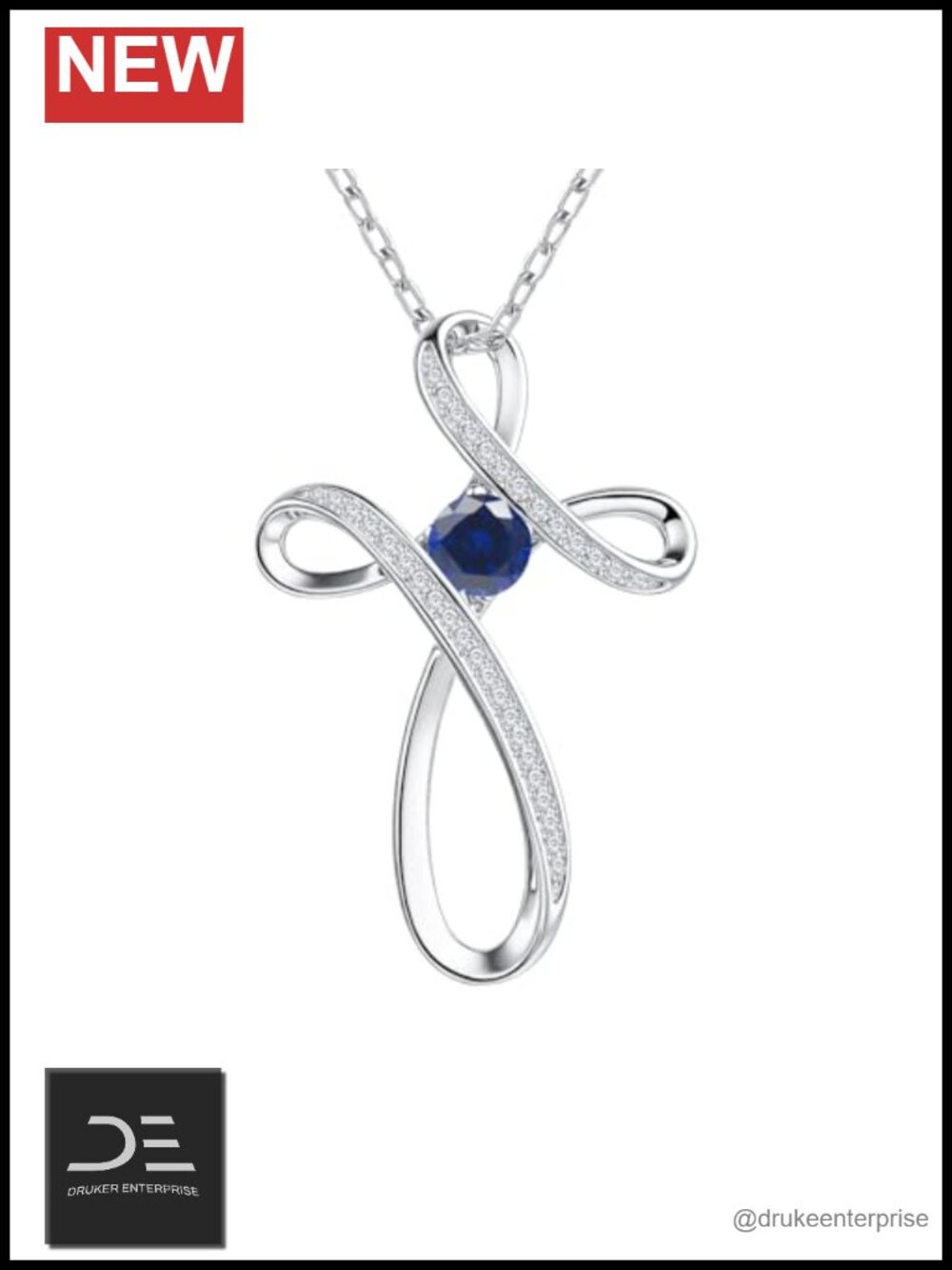 Sterling Silver Cross Necklace with Cubic Zirconia Pendant